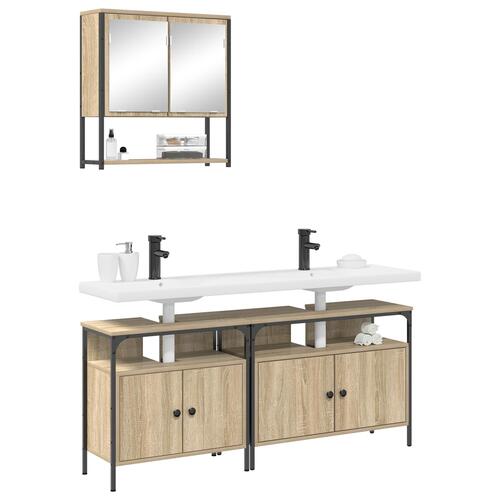Badeværelsesskab med vask Sonoma Eg 80x30x60 cm Konstrueret træ
