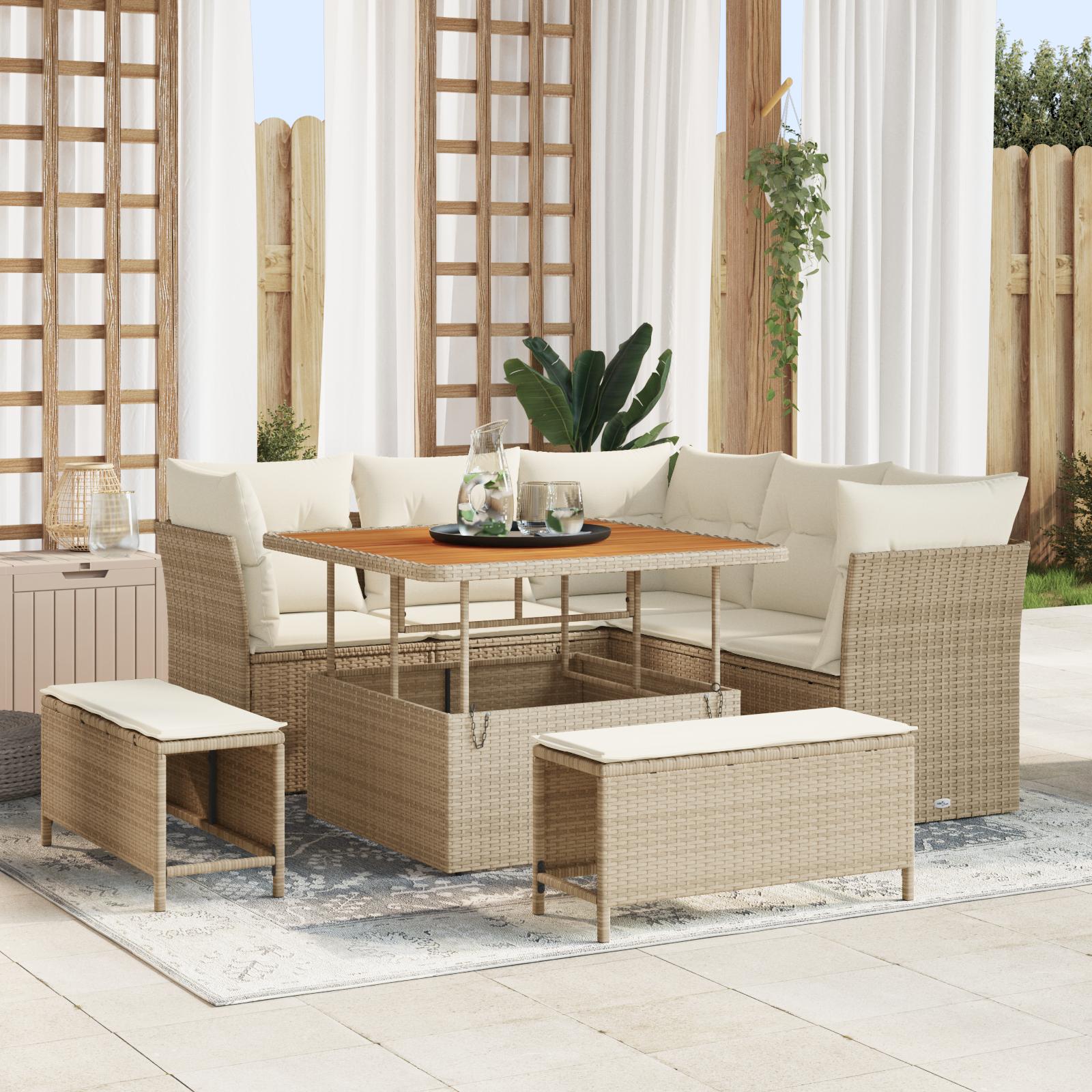Havesofa Sæt 8 stk beige og cremefarvet 100 x 100 x 71 cm billede