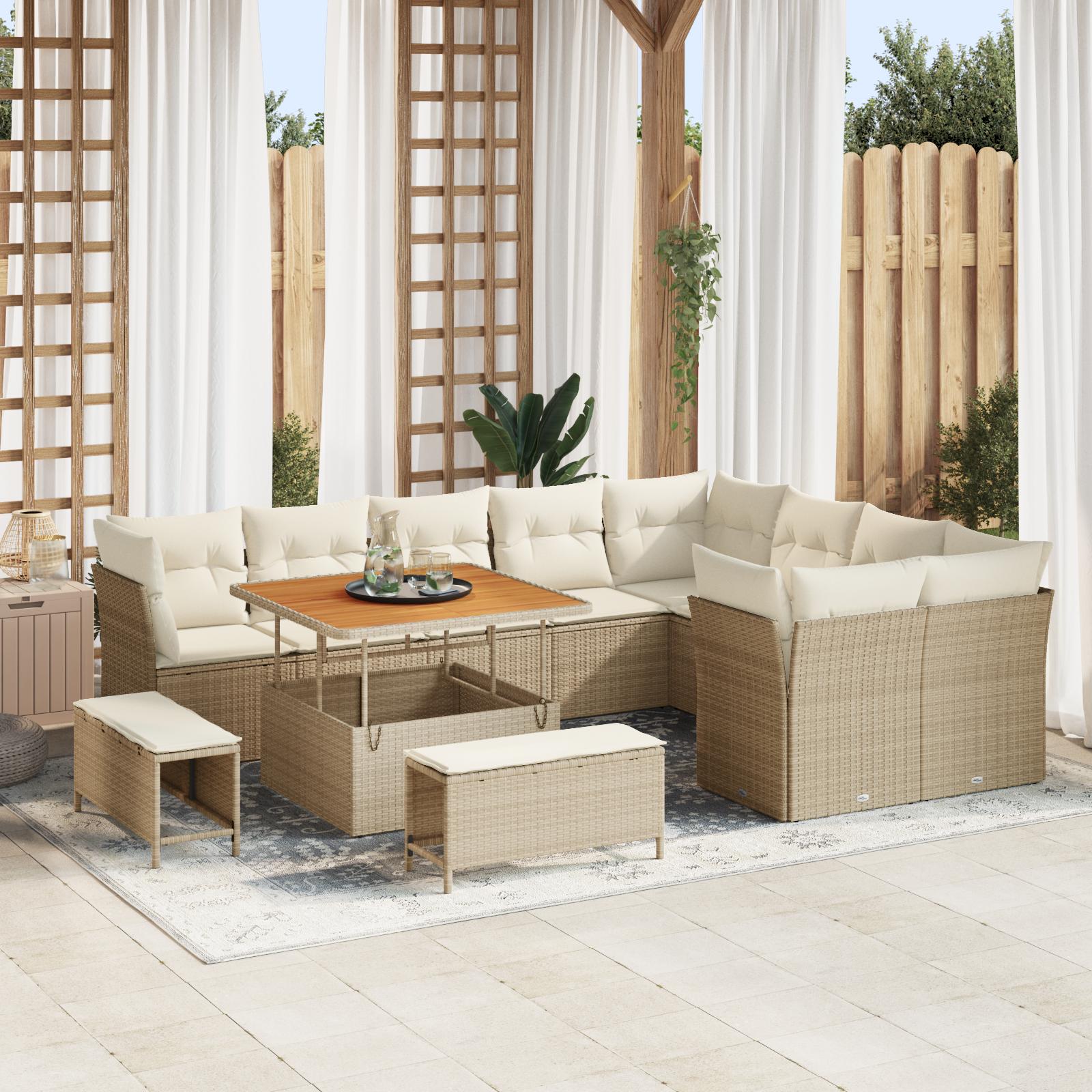 Havesofa Sæt 12 stk beige og cremefarvet 100 x 100 x 71 cm billede
