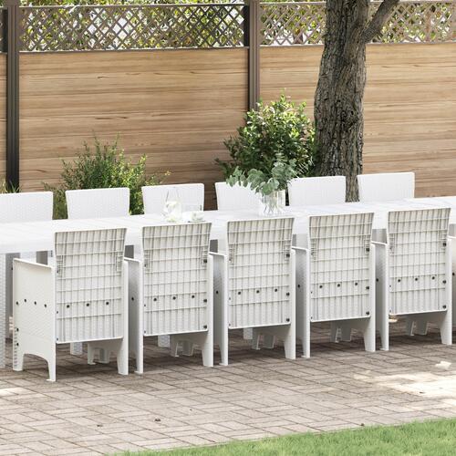17 dele have spisebord sæt hvid polyrattan&& havebord hvid 250x100x73 cm polyrattan&& havebord hvid 150x100x73 cm polyrattan&& have stol 4 stk hvid polyrattan
