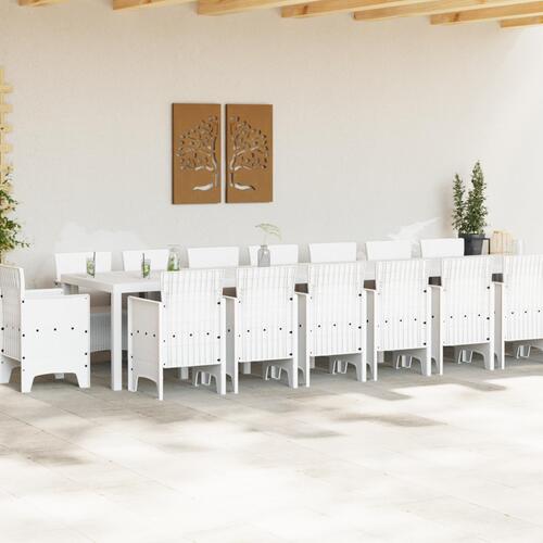 17 dele have spisebord sæt hvid polyrattan&& havebord hvid 250x100x73 cm polyrattan&& havebord hvid 150x100x73 cm polyrattan&& have stol 4 stk hvid polyrattan
