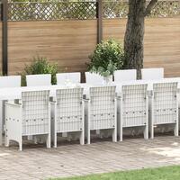 17 dele Have Spisebord med puder Hvid Poly Rattan&& Havebord Hvid 250x100x73 cm Poly Rattan&& Havebord Hvid 150x100x73 cm Poly Rattan&& Have stole med puder 4 stk Hvid Poly Rattan