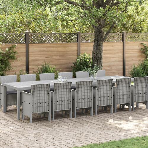 13 Delt Have Spisesæt med Puder Lysegrå Poly Rattan&& Have Bord Lysegrå 200x100x73 cm Poly Rattan&& Have Bord Lysegrå 150x100x73 cm Poly Rattan&& Have Stole med Puder 4 stk Lysegrå Poly Rattan