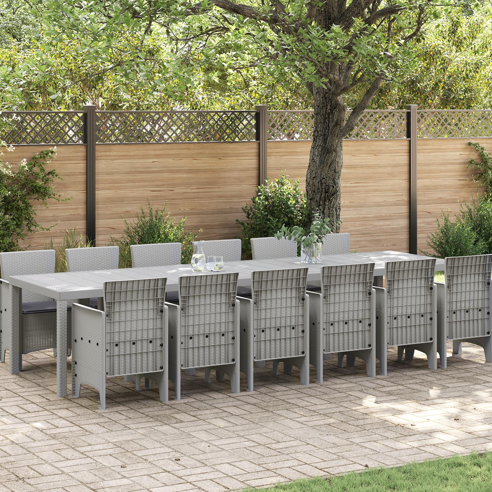 13 Delt Have Spisesæt med Puder Lysegrå Poly Rattan&& Have Bord Lysegrå 200x100x73 cm Poly Rattan&& Have Bord Lysegrå 150x100x73 cm Poly Rattan&& Have Stole med Puder 4 stk Lysegrå Poly Rattan