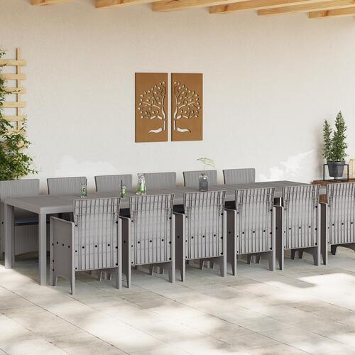 13 Delt Have Spisesæt med Puder Lysegrå Poly Rattan&& Have Bord Lysegrå 200x100x73 cm Poly Rattan&& Have Bord Lysegrå 150x100x73 cm Poly Rattan&& Have Stole med Puder 4 stk Lysegrå Poly Rattan