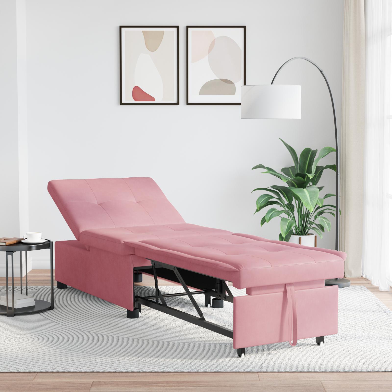 3-i-1 Udtræk Sovesofa i Rosa Fløjl