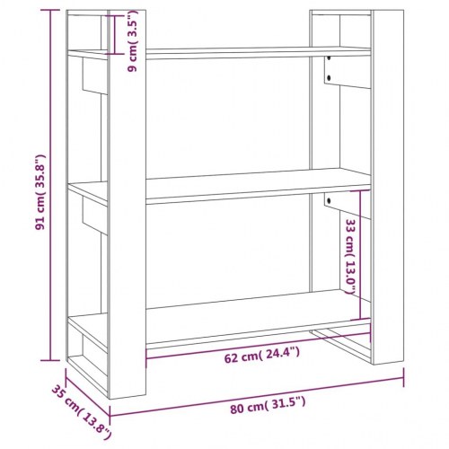 Bogreol/rumdeler i massivt fyrretræ - 80 × 35 × 91 cm, hvid
