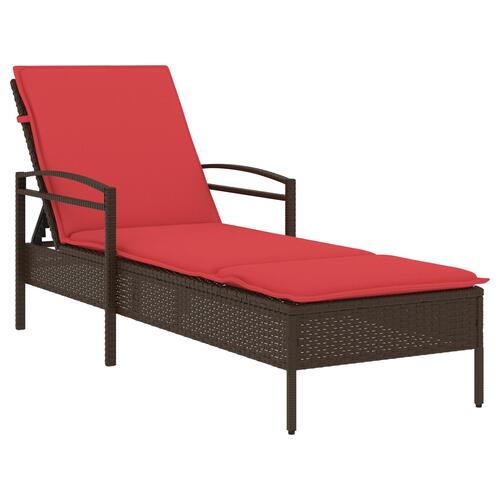 Liggestol med hynde brun 63x200x81 cm polyrattan (kun USA)