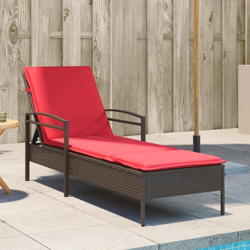 Liggestol med hynde brun 63x200x81 cm polyrattan (kun USA)