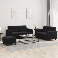 3 personers sofa med hynder mikrofiberstof sort