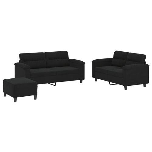 3 personers sofa med hynder mikrofiberstof sort