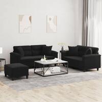 3 personers sofa med puder mikrofiberstof sort