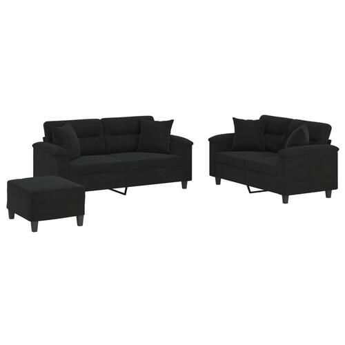3 personers sofa med puder mikrofiberstof sort