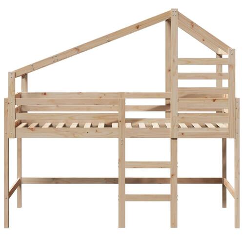 Højseng med stige og tag 90x190 cm massivt fyrretræ