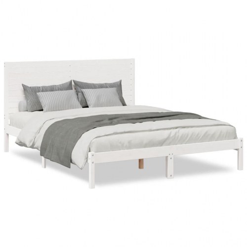 Ekstra lang sengeramme 140x210 cm - hvidt massivt fyrretræ med hovedgærde