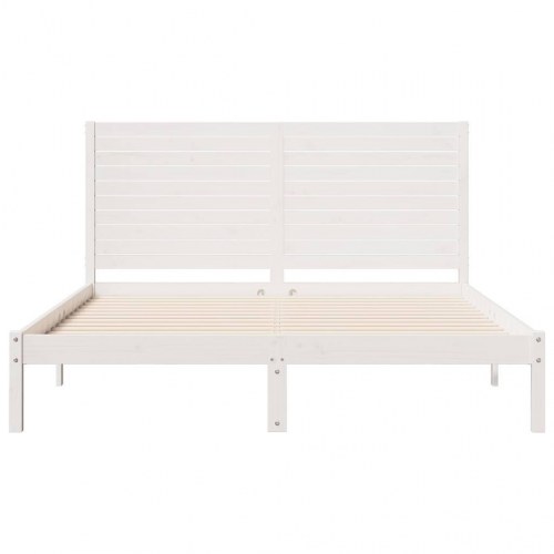 Ekstra lang sengeramme 140x210 cm - hvidt massivt fyrretræ med hovedgærde