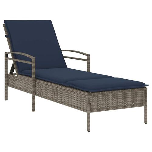 Liggestol med hynde grå 63x200x81 cm polyrattan (kun USA)