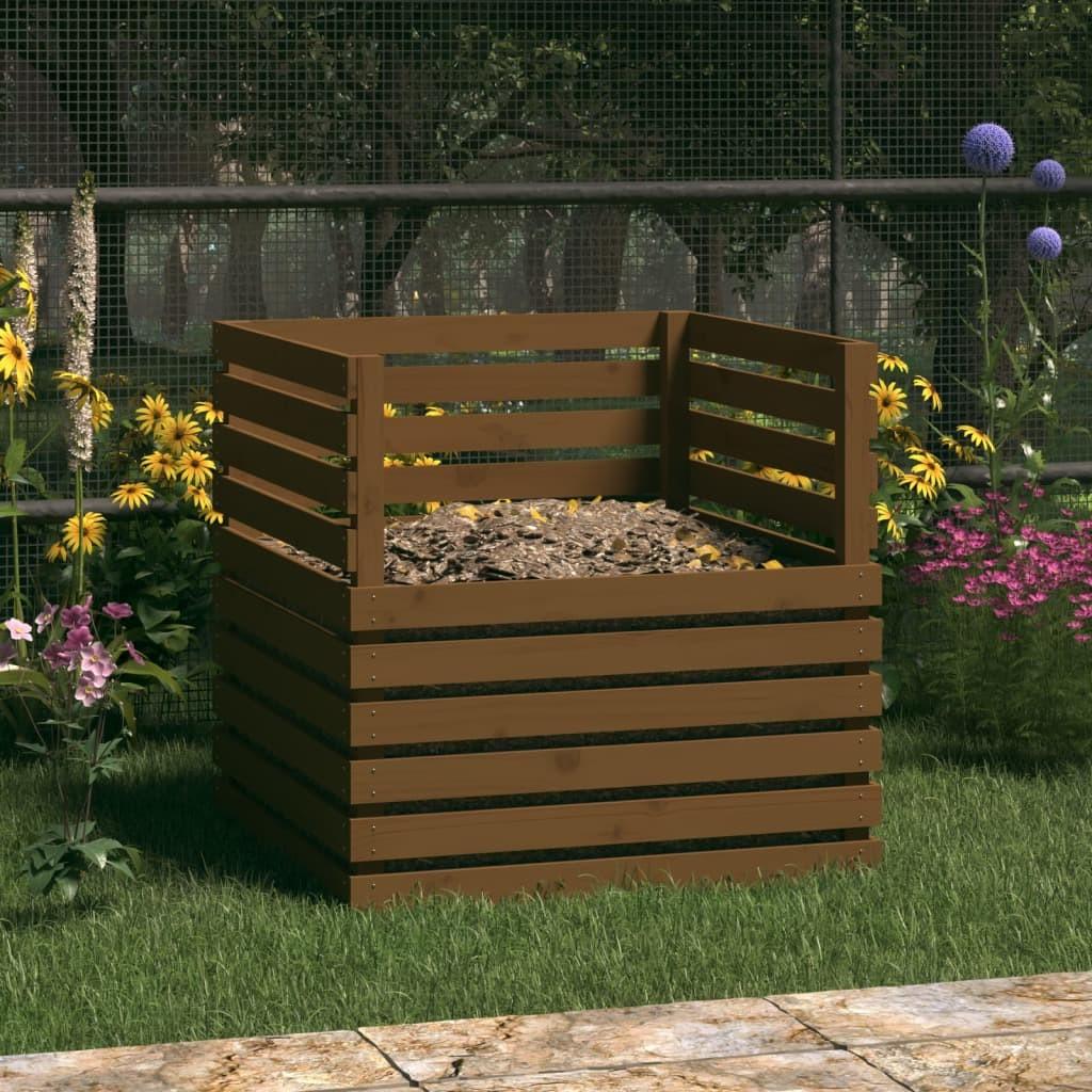 Kompostbeholder 80x80x78 cm massivt fyrretræ gyldenbrun