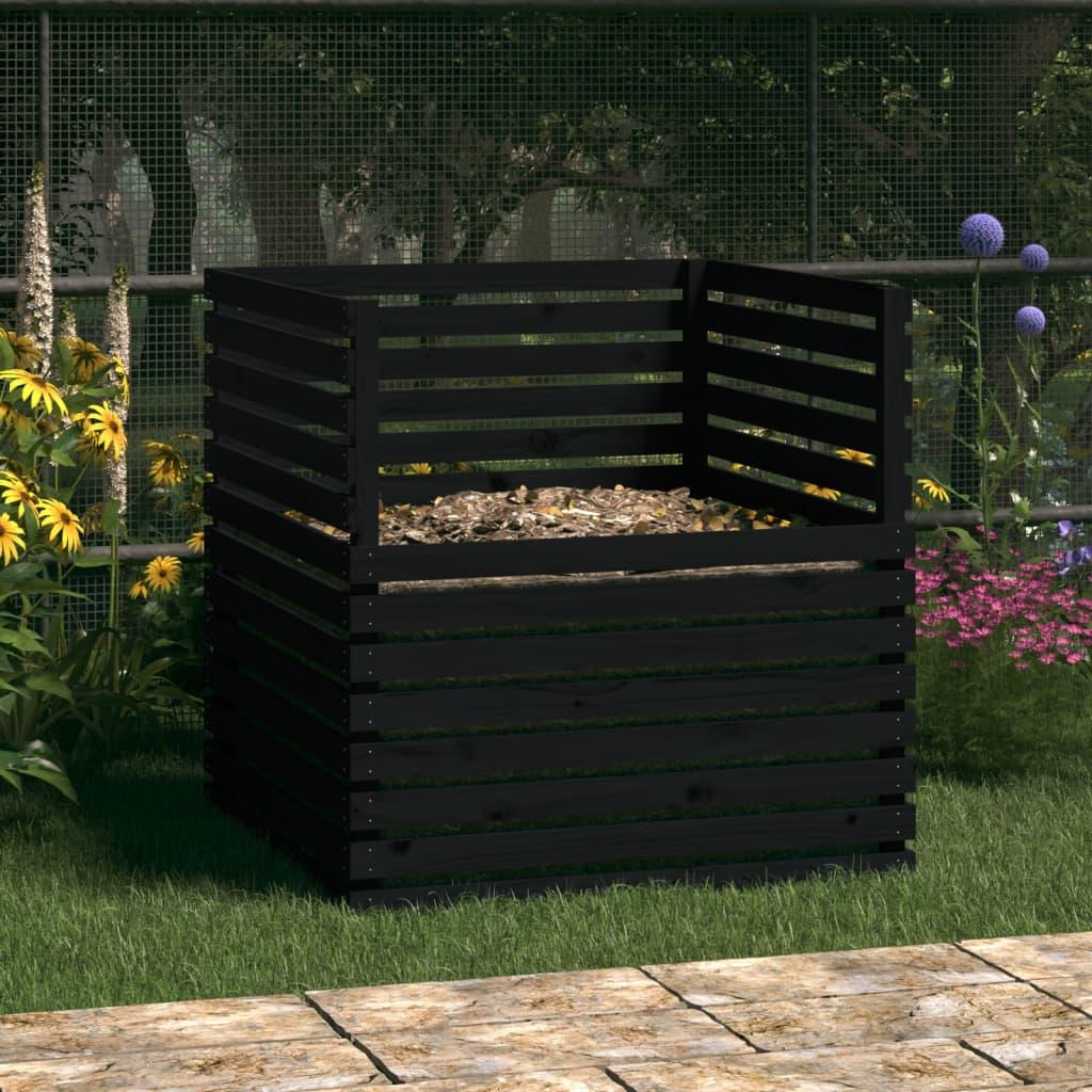 Kompostbeholder 100x100x102 cm massivt fyrretræ sort
