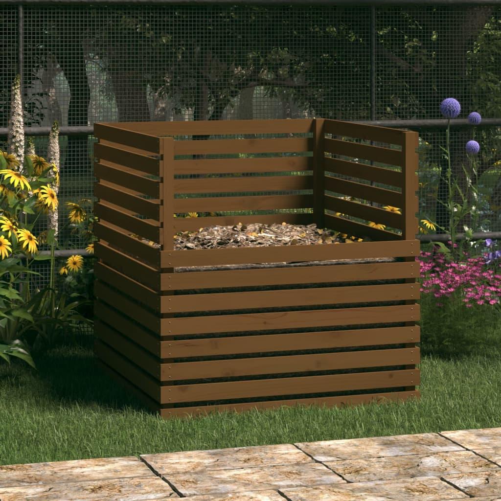 Kompostbeholder 100x100x102 cm massivt fyrretræ gyldenbrun