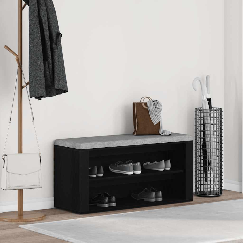 Skobænk sort egetræ 100x35x45 cm konstrueret træ