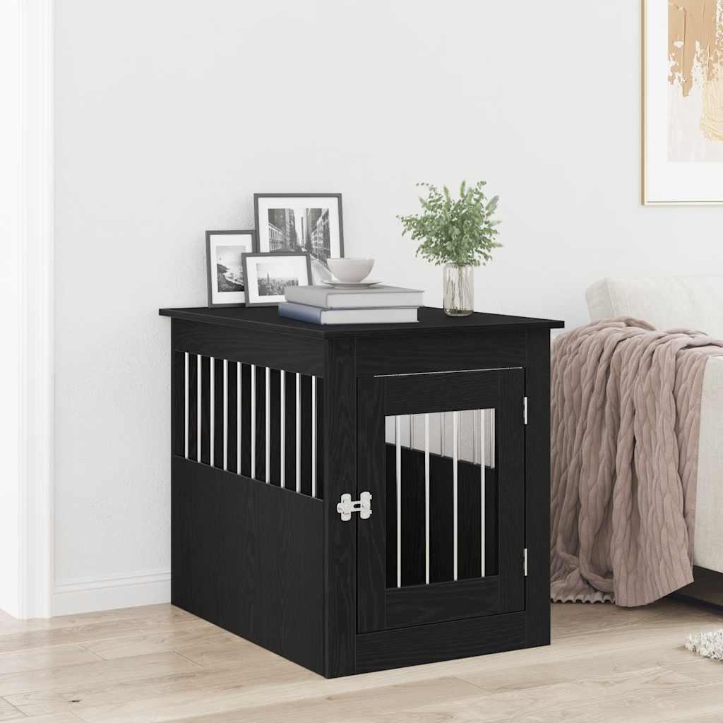 Hundeburmøbler sort egetræ 75x55x65 cm konstrueret træ