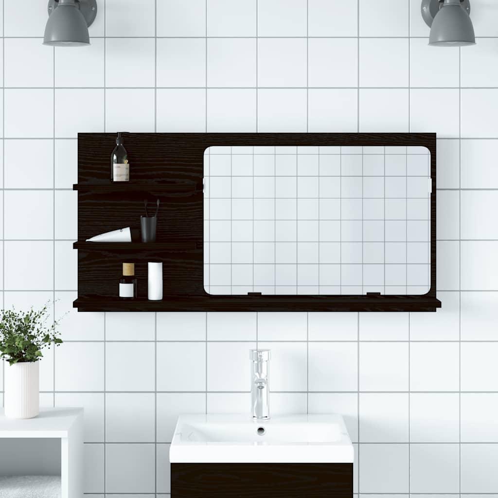 Spejlskab til badeværelset sort egetræ 90x11x45 cm konstrueret træ