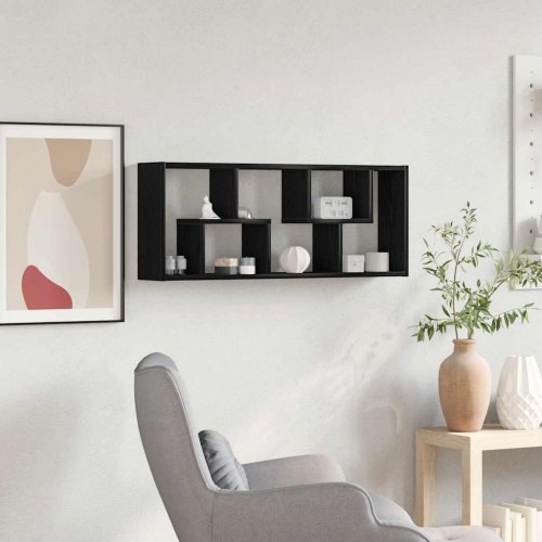 Vægreol sort egetræ 36x16x90 cm konstrueret træ