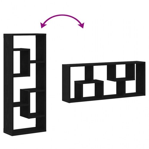 Vægreol sort egetræ 36x16x90 cm konstrueret træ