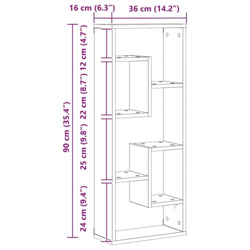 Vægreol sort egetræ 36x16x90 cm konstrueret træ