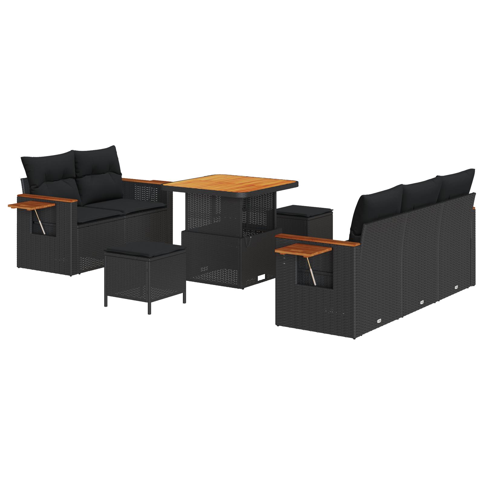 Havesofa Sæt med pude med opbevaring 8 stk Sort Poly rattan
