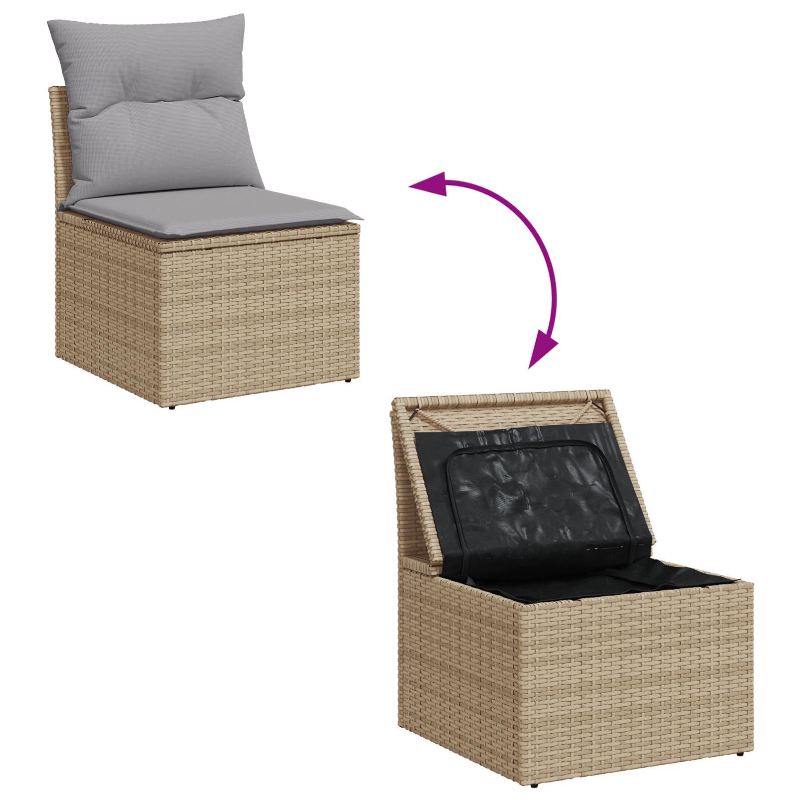 Havesofa Sæt med pude med opbevaring 8 stk Beige Poly rattan
