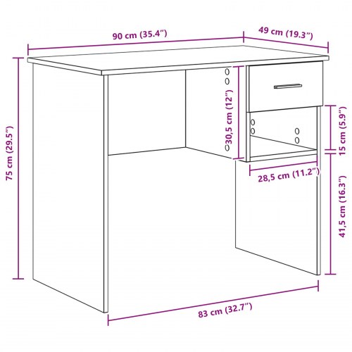 Skrivebord med Opbevaring Gammelt Træ 90x49.5x75 cm Konstrueret træ