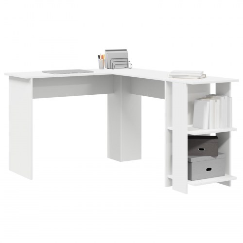 Hvidt Hjørneskrivebord Hvidt Konstrueret træ Stort Opbevaring