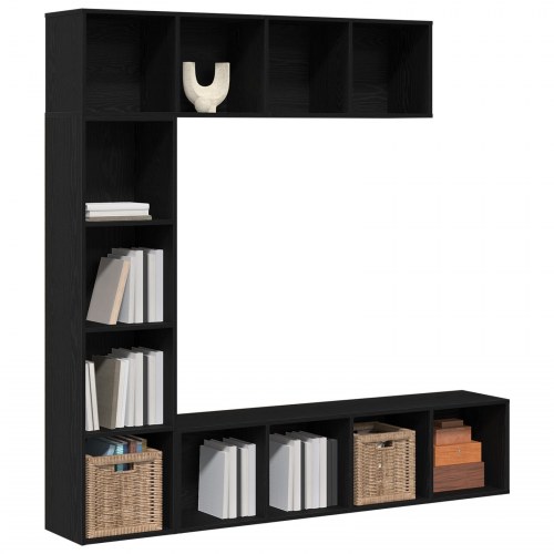 Boghylder 3 stk Sort Eg 36x30x143 cm Konstrueret Træ
