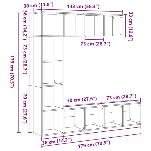 Boghylder 3 stk Sort Eg 36x30x143 cm Konstrueret Træ