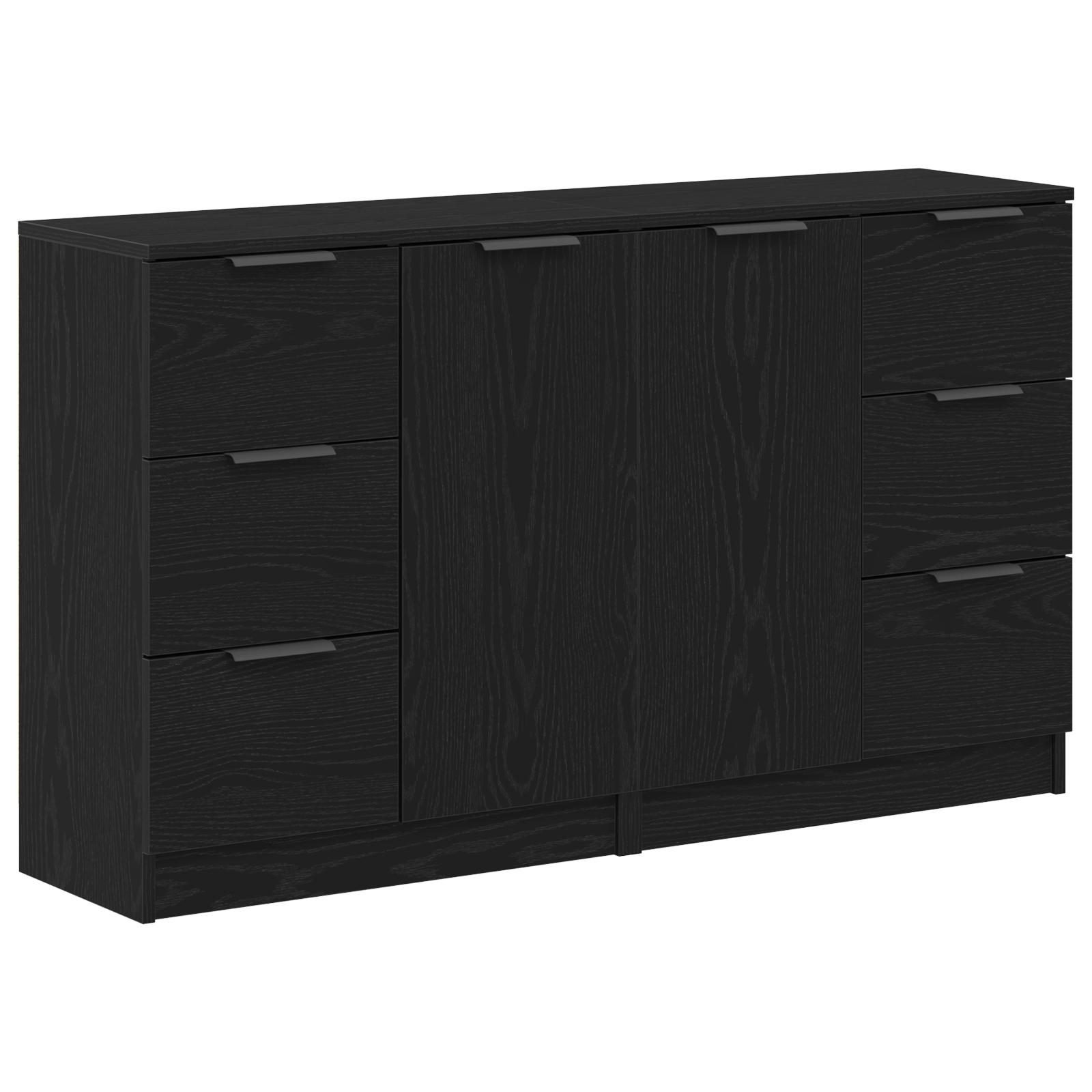 Skænk med skuffe Sort eg 180 x 30 x 70 cm Konstrueret træ