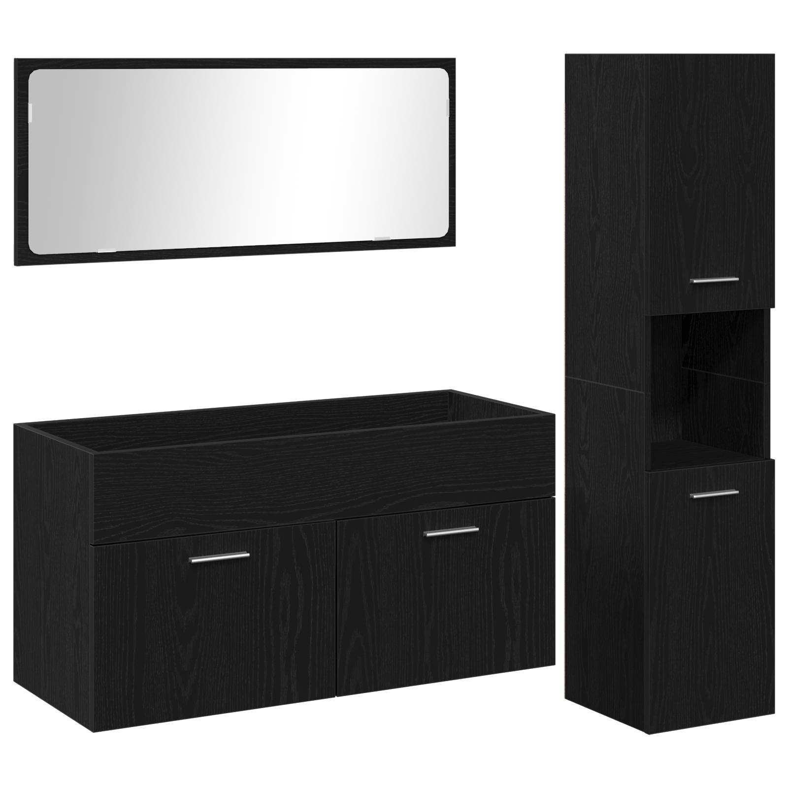 Badeværelsesmøbel Sæt med dør 3 stk Sort eg 60 x 38.5 x 46 cm
