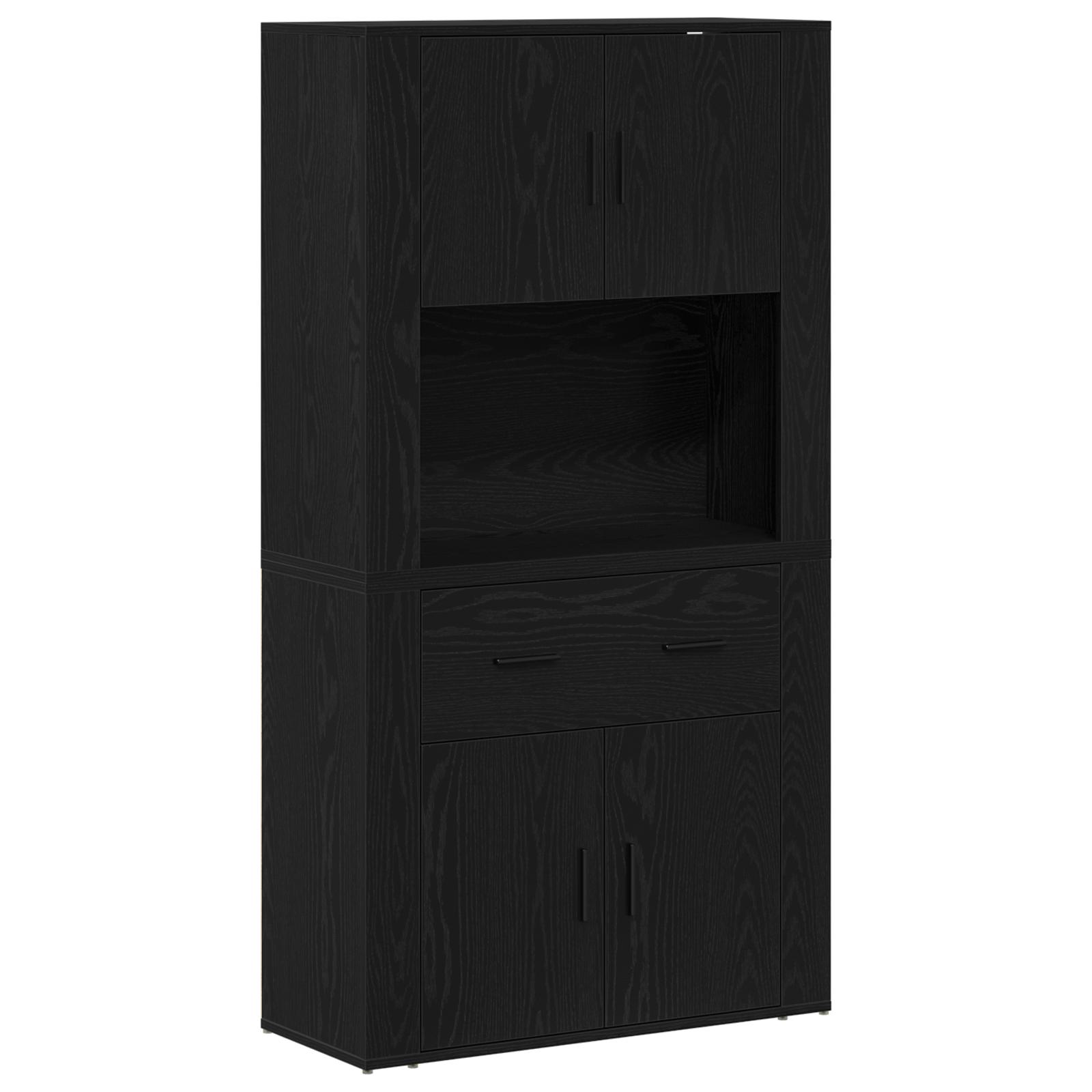 Højskab med skuffe Sort eg 80 x 33 x 150 cm Konstrueret træ