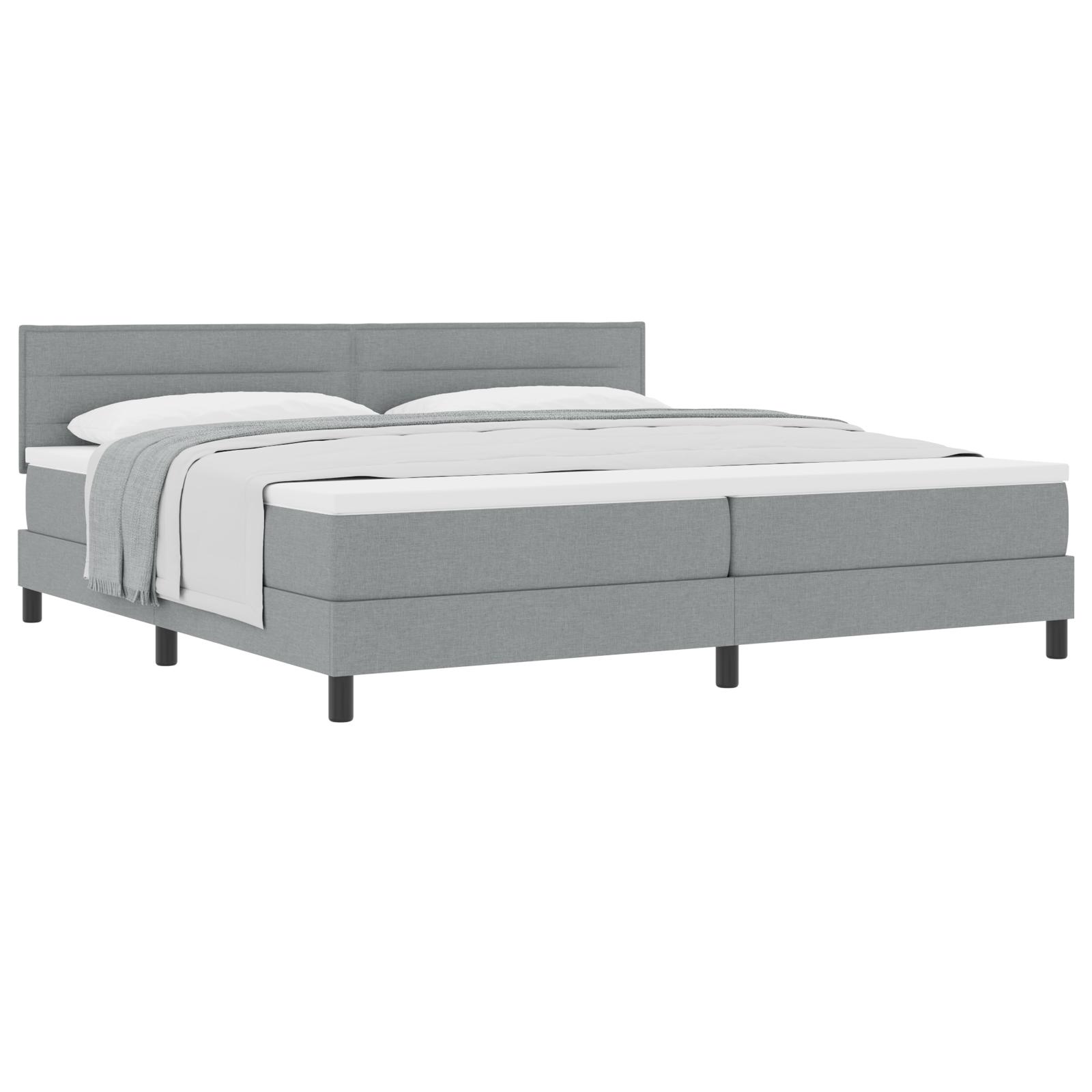 Box spring seng med hovedgærde Lysegrå 200 x 200 cm Stof
