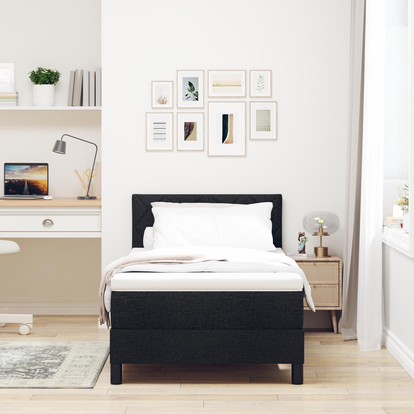 Kontinentalseng med madras med hovedgærde Sort 90 x 190 cm Stof