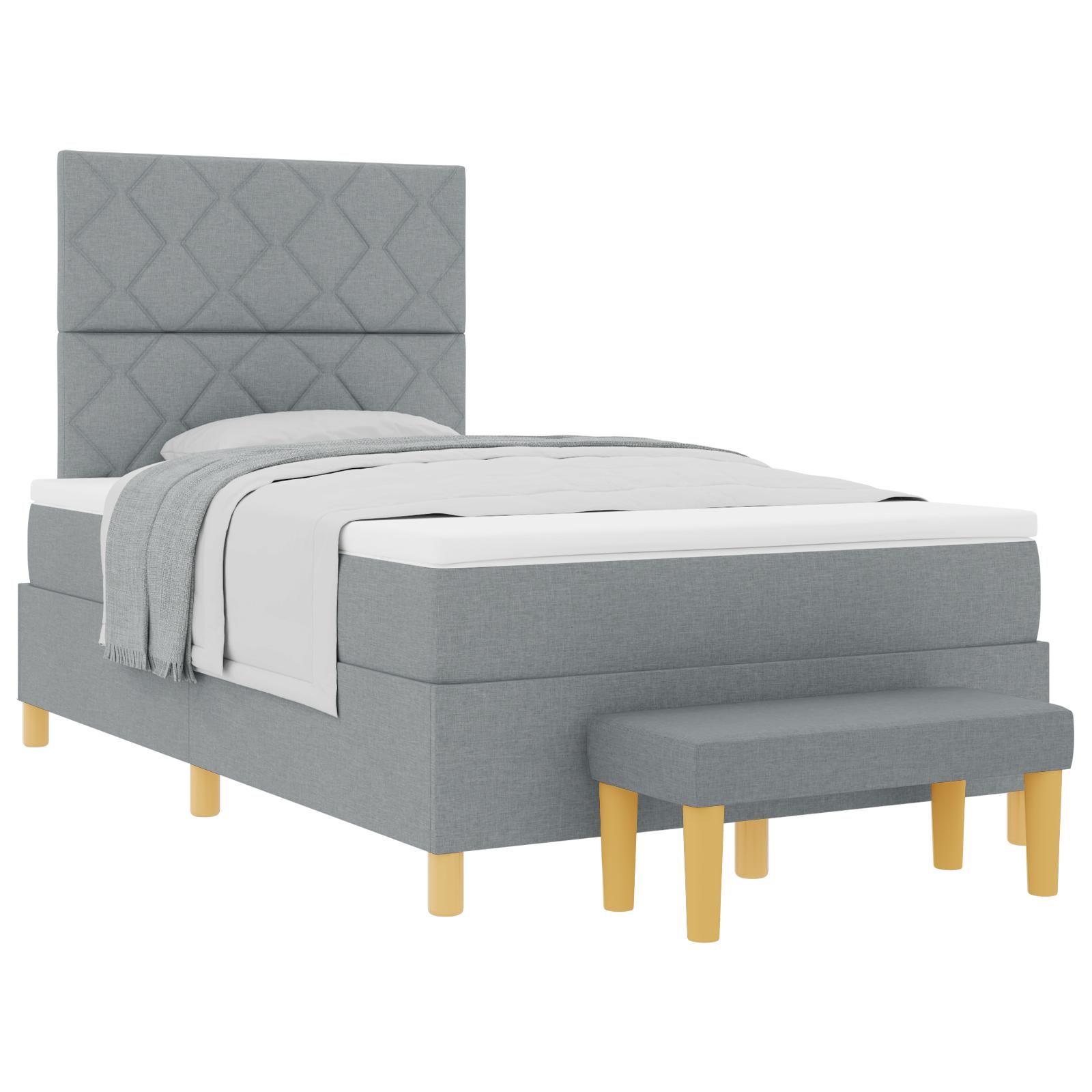 Box Spring Seng Med Madras Lysegrå 120 X 200 Cm Stof