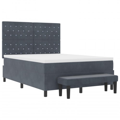 Box Spring Seng med Madras & Bænk Mørkegrå 140x190 cm Fløjl