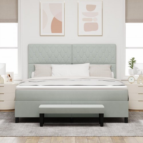 Box Spring Seng med Madras & Bænk Lysegrå 180x200 cm Fløjl