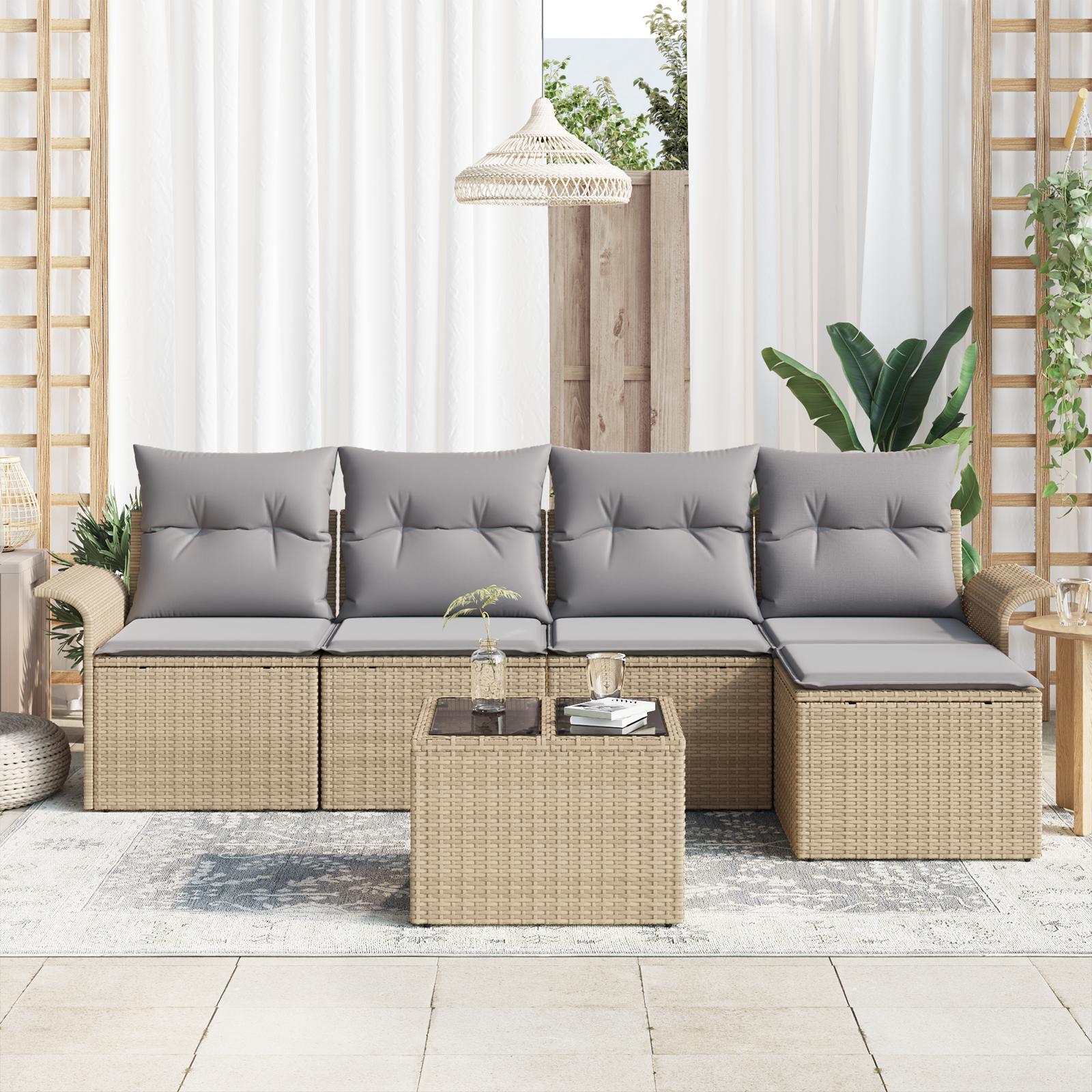 Havesofa Sæt med pude 6 stk Beige Poly rattan