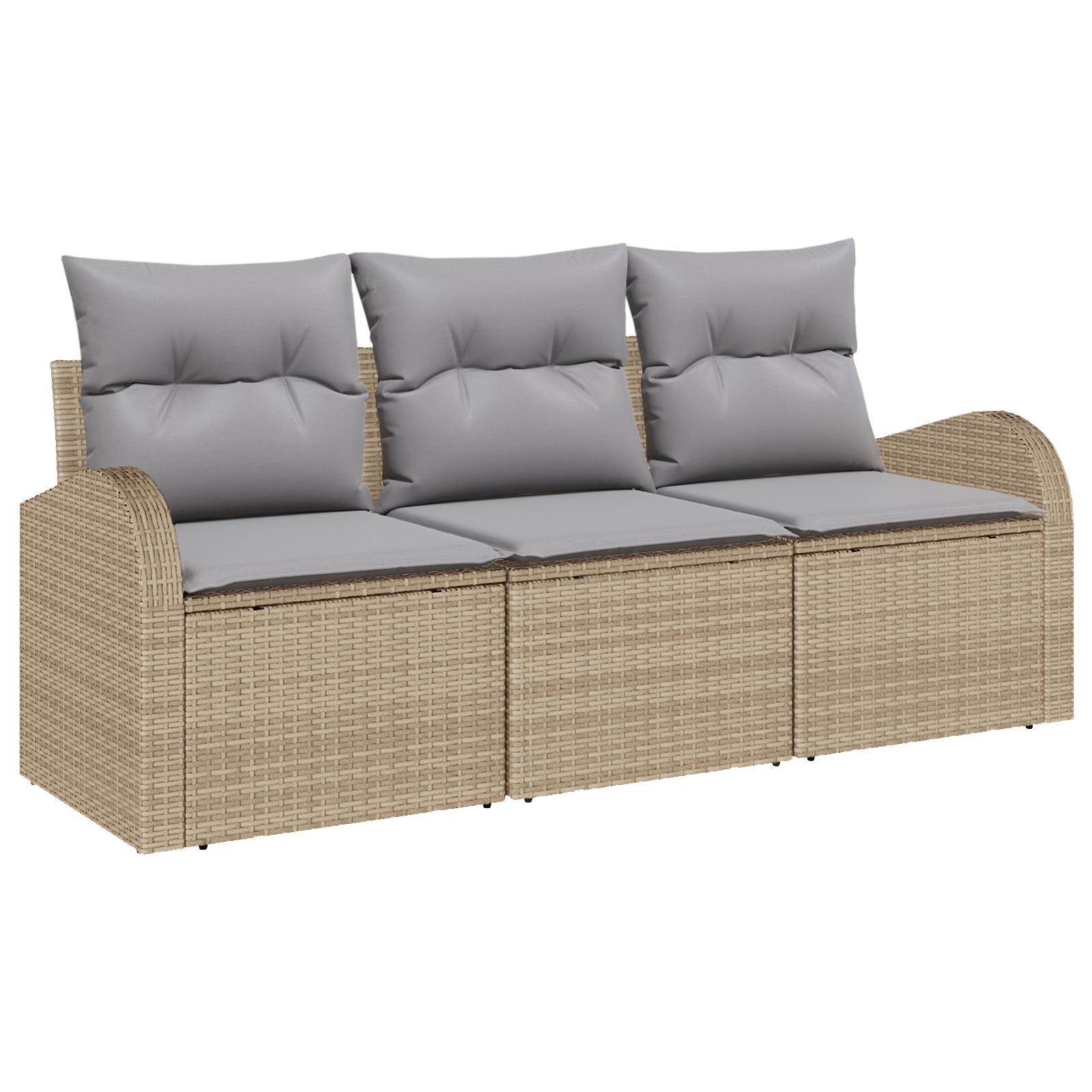 Havesofa Sæt Med Pude 3 Dele Poly Rattan - beige og grå