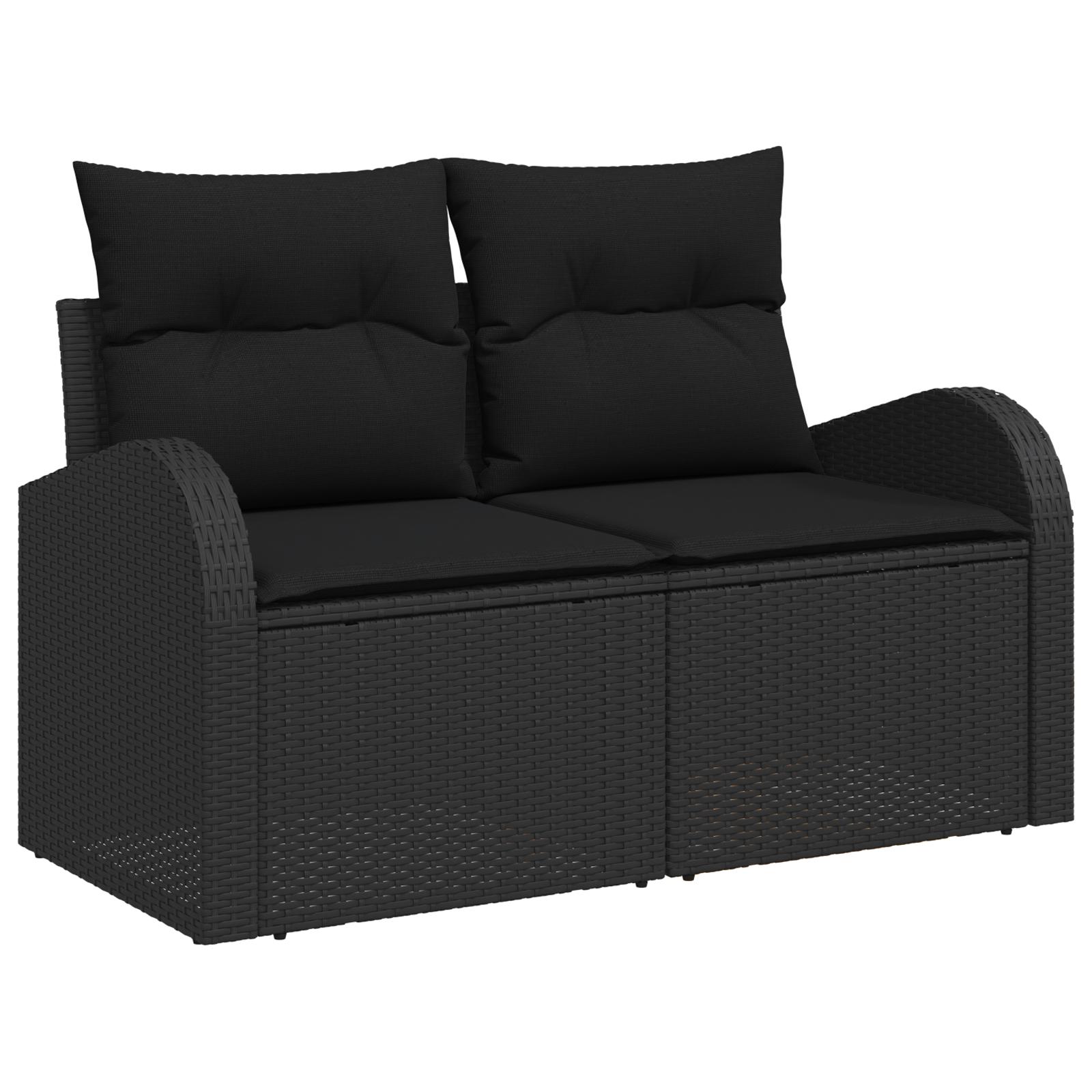 Havesofa Sæt med pude 4 stk Sort Poly rattan