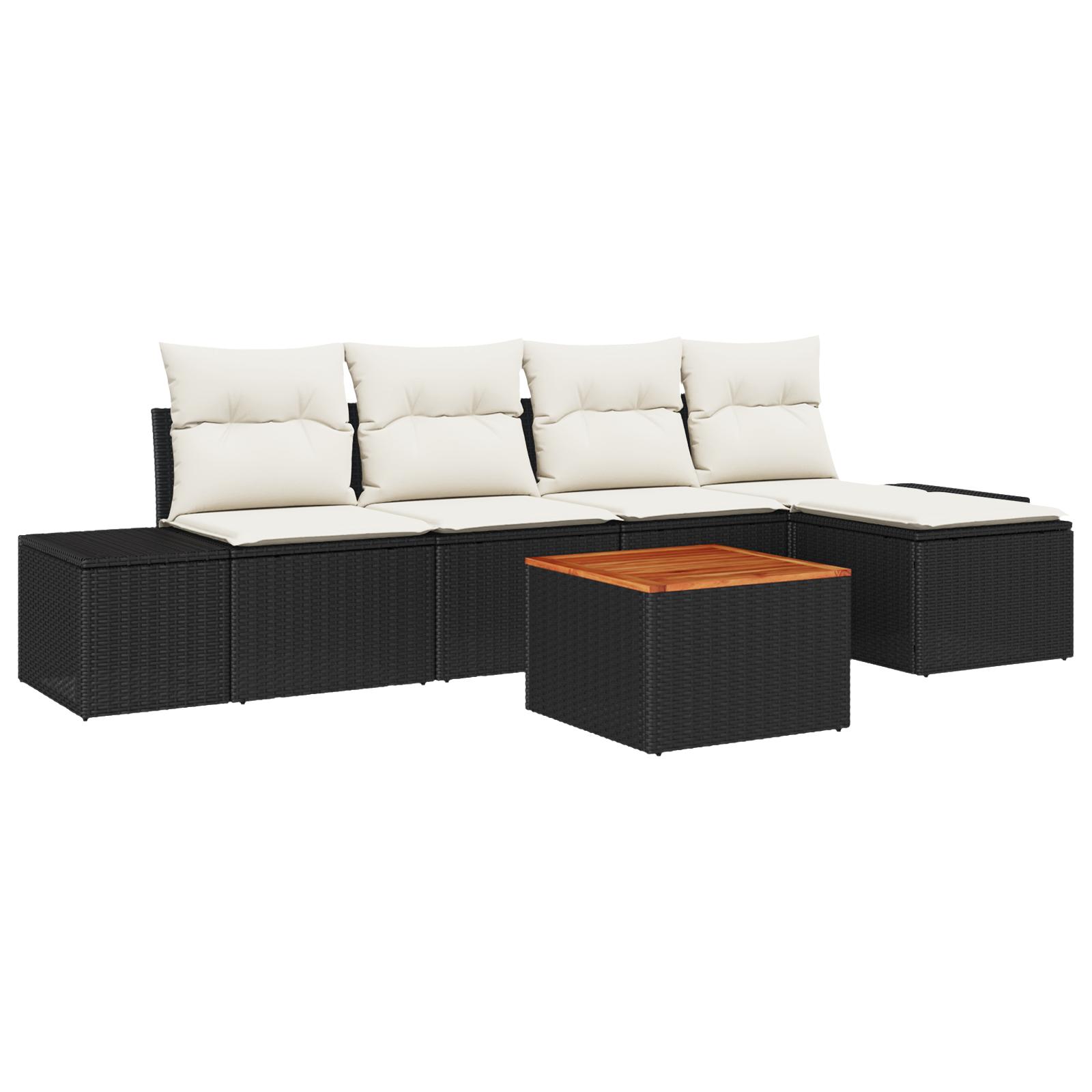 Havesofa Sæt Med Opbevaring 6 Dele Polyrattan - Sort og hvid