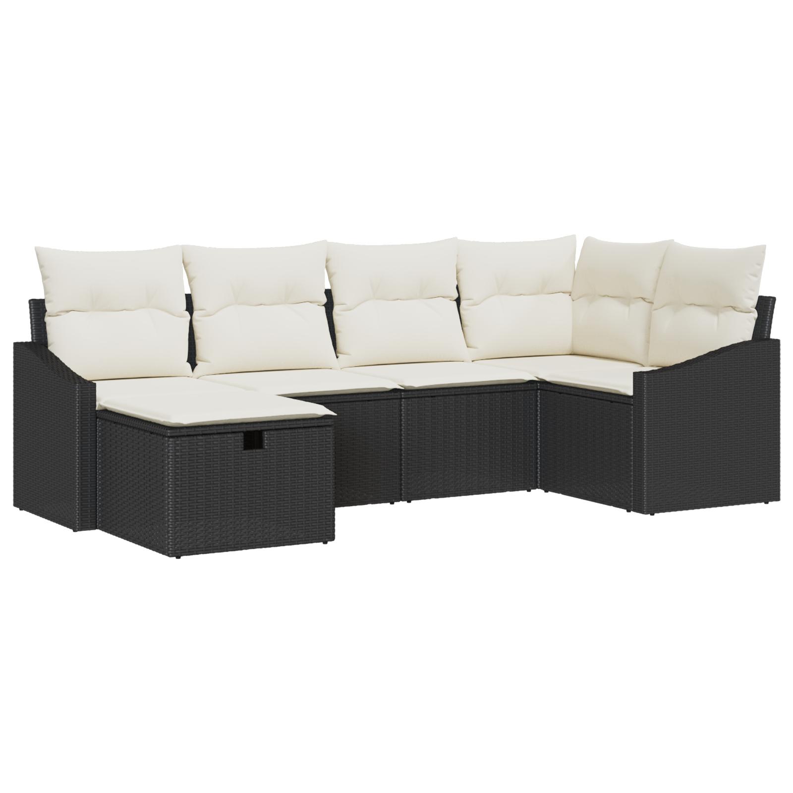 Havesofa Sæt med pude 6 stk Sort 55 x 62 x 69 cm Poly rattan