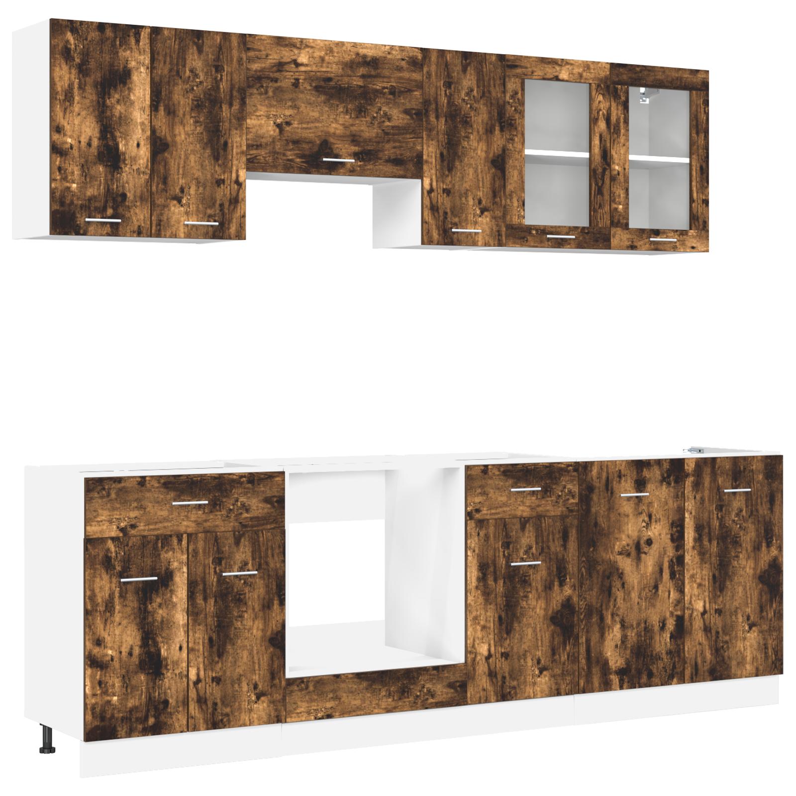 Køkkenskabssæt med hylde Lyon 8 stk Røget eg 240 x 46 x 81.5 cm